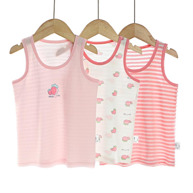 

Комплект из трех предметов: детский мультяшный жилет - полосатый, из чистого хлопка, дышащий, влагоотводящий, базовая футболка для девочки 120 (Height 100-110cm)