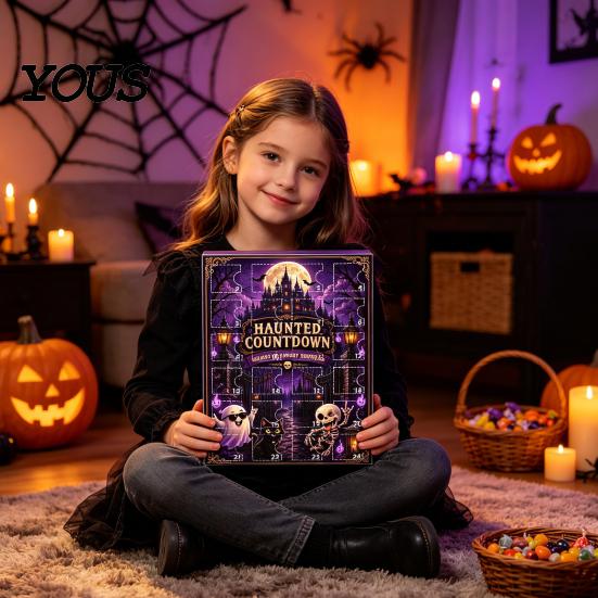 Children Holiday Entertainment Halloween Advent Calendar, 24 Day Haunted Countdown Box with Mini Calendar for Kids Figures, Spooky Collectible Toy Set