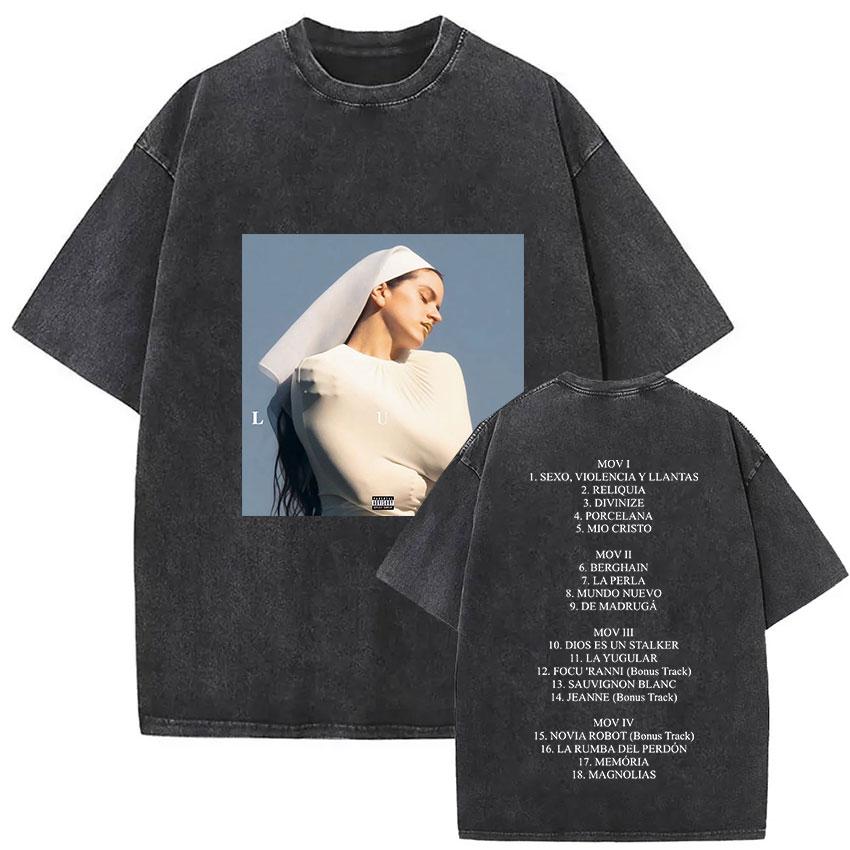 Rapper Rosalia Lux Tour Album Vintage Gewaschenes T-Shirt Unisex Damen Hip Hop Gothic Mode Kurzarm T-Shirt Yk Streetwear