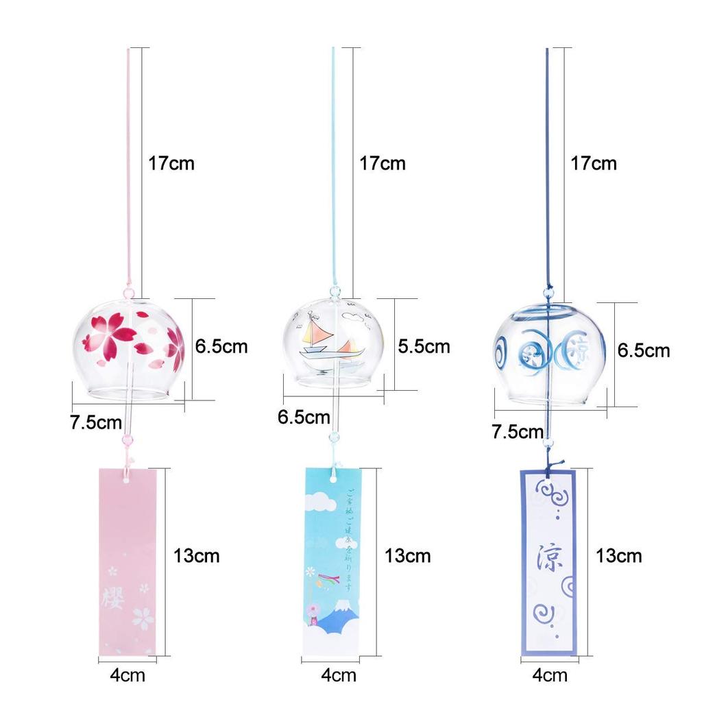 FENJIDA Wind Glass Wind Set of Summer Ornament Chimes, Edo-style Chimes, 3, Tradition, Window/Roof Decoration, Indoor/Outdoor Use, Gift,