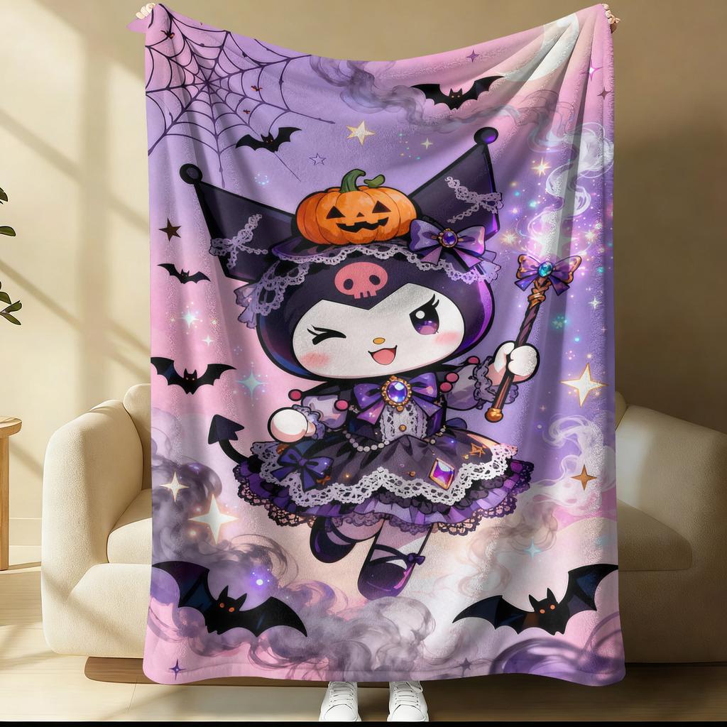 Hot Sale Kuromi Pink Plaid Sweet Blanket Cute Strawberry Cherry Heart Pattern Flannel Plush Throw for Home Decor Bed Sofa Office