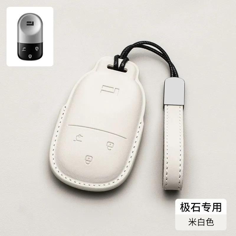 

Car Leather Key Fob Cover For BAIC Jishi Polestone 01 Rox 01 2023-2025 Remote Cover Case Shell Keychain Ring Holder Accessories