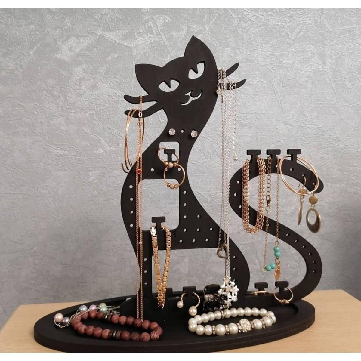 

Decorative Cat Figured Jewelry Earring Stand Laser Cut Wood Mdf Standart чорний