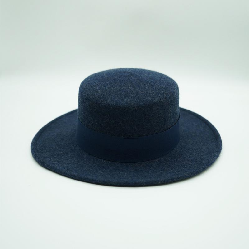 French retro oat wool woolen flat top top hat women's autumn and winter versatile British wide brim Panama camel felt hat