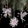 Glitter Christmas Tree Pendant Plastic Slightly Sticky Artificial Christmas Decoration Cartoon Candy Butterfly