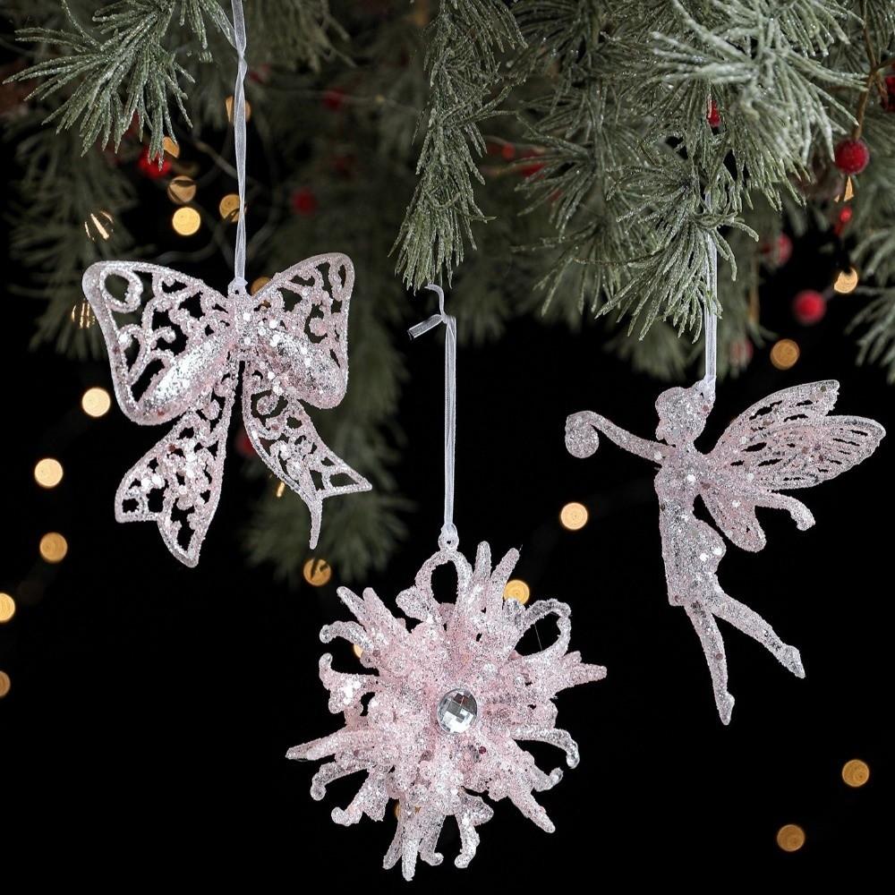 Glitter Christmas Tree Pendant Plastic Slightly Sticky Artificial Christmas Decoration Cartoon Candy Butterfly