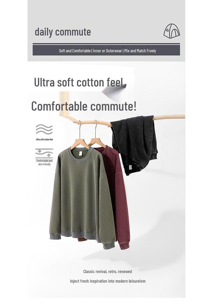 Women's 2026 Vintage Style Heavyweight Washed Hoodie - Loose Fit, Drop Shoulder, Round Neck, Long Sleeve, Solid Color.