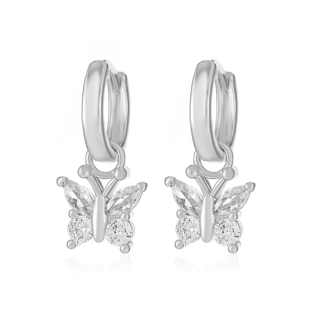 European & American Minimalist Zircon Flower Earrings with Heart Ear Cuffs - Stylish Niche Design for Women