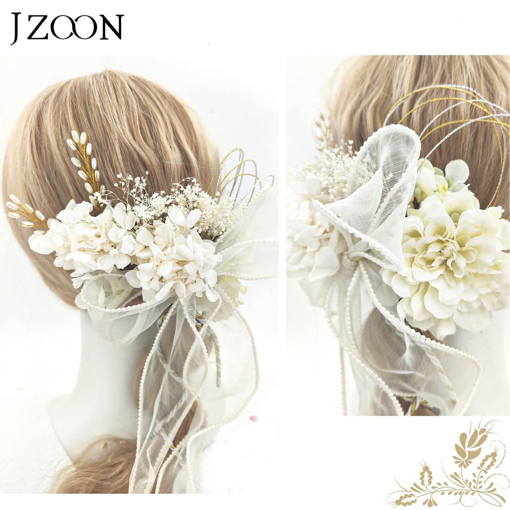 JZOON Hair Dried and Preserved Perfect for and and and S2411 Ornament, White, Flowers, Coming-of-Age Ceremonies, Graduations, Weddings, Kimono,