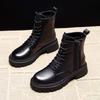 Podzimní novinka Středně dlouhé Kozačky Černé Protiskluzové Trendy Obuv Módní Šněrovací boty Dámské Ležérní boty na silném podpatku