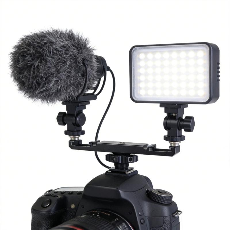 Professional Aluminum Double Hot Shoe Bracket For DSLR Camera Photography LED Video Light Microphone Accessories