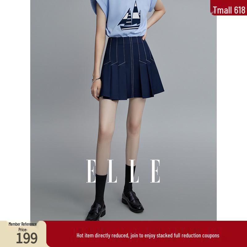 ELLE Design Women's Elegant Pleated High-Waisted A-Line Skirt, Summer 2025 Petite Slimming Short Skirt