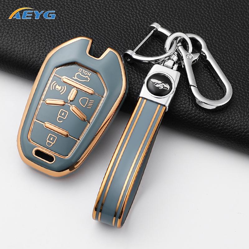 Soft Tpu Car Remote Key Case Cover Shell Fob For Ssangyong Rexton Y400 Y450 G4 5 Buttons Protector Keyless Keychain Accessories