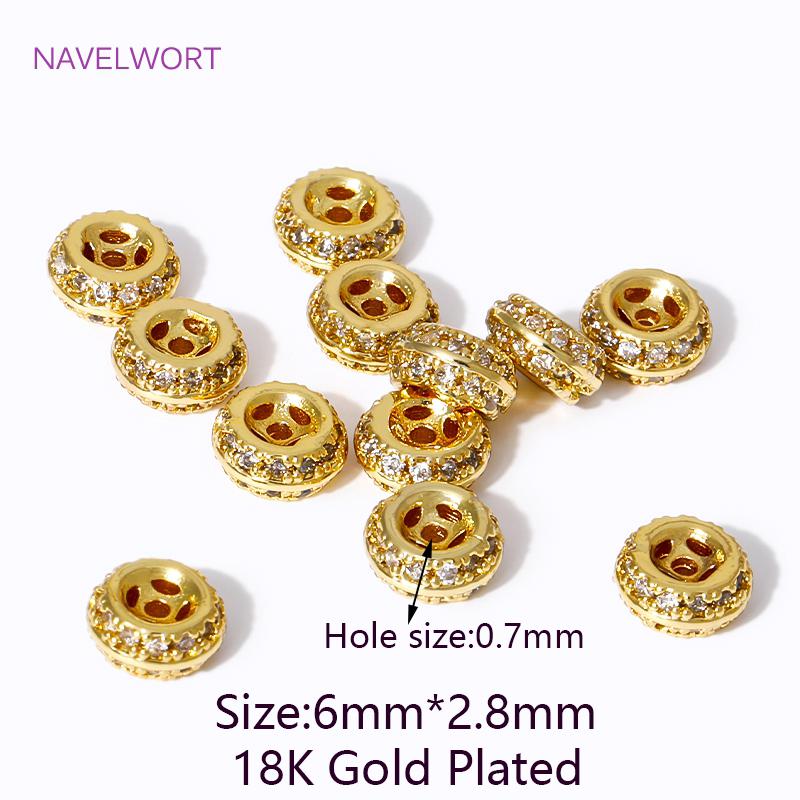 

18K Gold Plated Inlaid Zircon Separation Beads Loose Beads Brass Round Spacer Beads For DIY Jewelry Making Accessories Findings 2 pieces