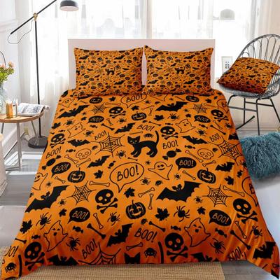 3-teiliges Halloween-Bettwäsche-Set Orange Bettbezug Fledermäuse Totenkopf Bettdeckenbezug King Dropship Spinne Bettset Schwarz Cartoon Kinder Jungen Mädchen