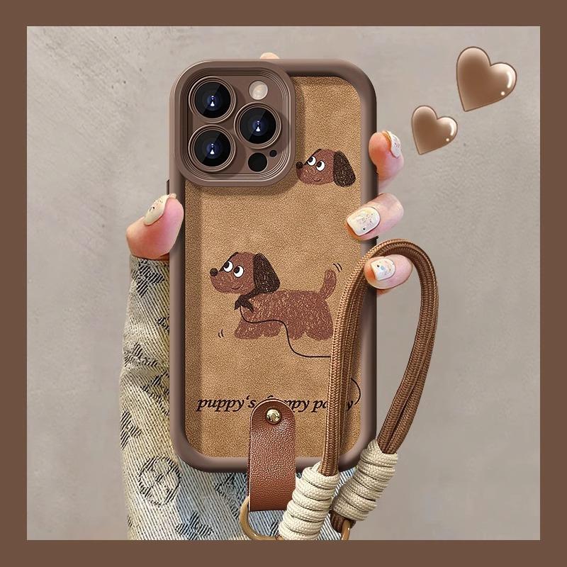 Șnur Cățeluș Drăguț Potrivit pentru Apple 15 Maillard Husă Telefon Mobil Iphone14PRO Retro Piele de Miel X Anti-cădere