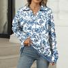 Women's Summer Fashion Casual  Printed V-Neck Long Sleeve Shirt Top