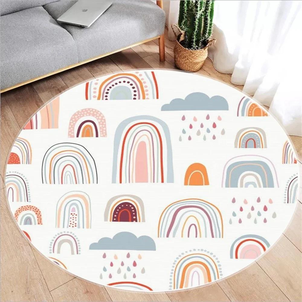 Cute Cartoon Rainbow Printed Circular Carpet Washable Round Floor Mat Living Room Bathroom Kitchen Rug Home Decoration Yoga Mat