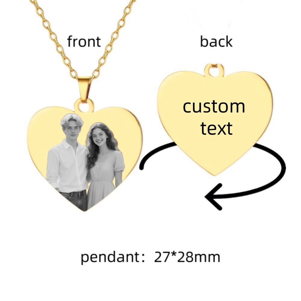 Jeshayuan Engraved Photo Necklace Custom Phicture Text Heart Pendant Necklace Personalized Heart Necklace Name Engraved Choker
