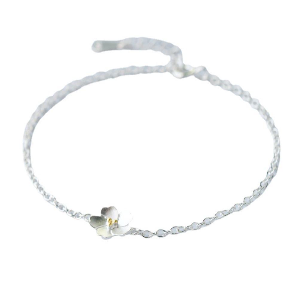 Women Silver Cherry Blossom Ring Open Adjustable Minimalist Classic Jewelry Set Elegant Floral Design