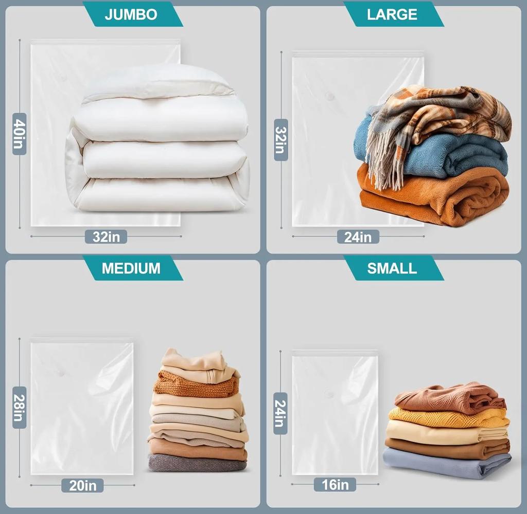 Storage Bags, 5 Pack Space Saver Bags with Pump Vacuum Sealer Bags for Clothes, Comforters, Blankets, Bedding Organizer