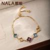 Elegant Geometric Crystal Bracelet Women 18K Gold Plated Copper With Glass Crystals Clover Shape Lightweight Luxury Daily