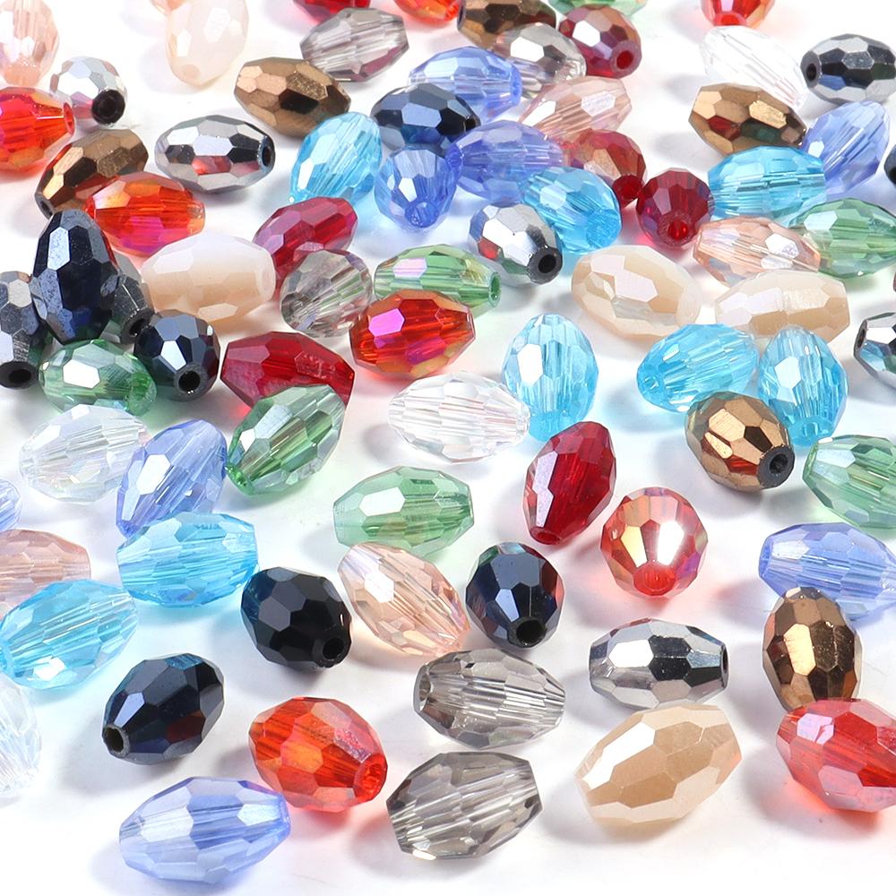 50pcs/lot 6x8mm Multicolor Oval Crystal Beads Faceted Loose Spacer Glass Rice Beads For DIY Charm Bracelet Earrings Accessories
