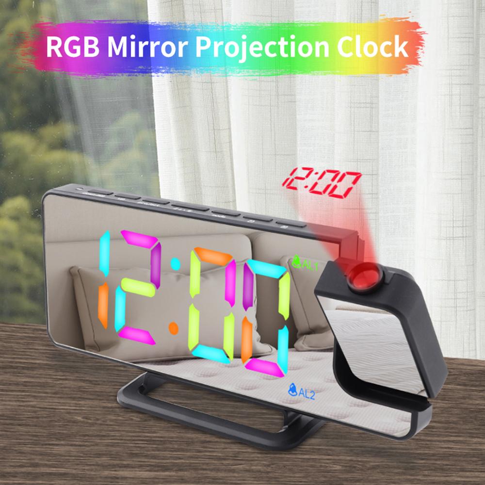 Projection Alarm Clock Digital Mirror Clocks with 180 degrees Rotatable Projector RGB Color Digital LED Display 6 Display Brightness Dual Alarm