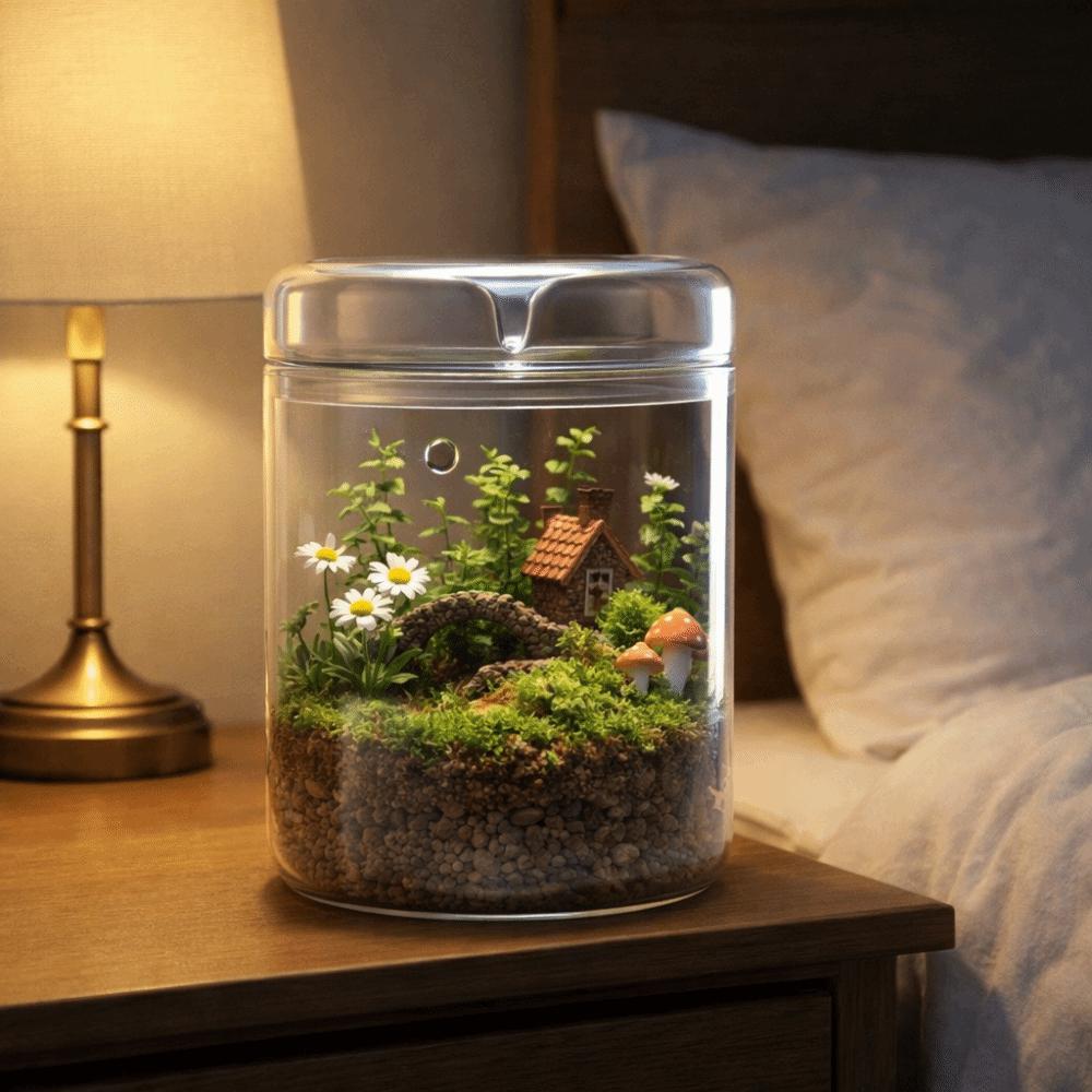 Perforated Cover Desktop Glass Vase Cylinder Micro Landscape Glass Terrarium Bonsai Display