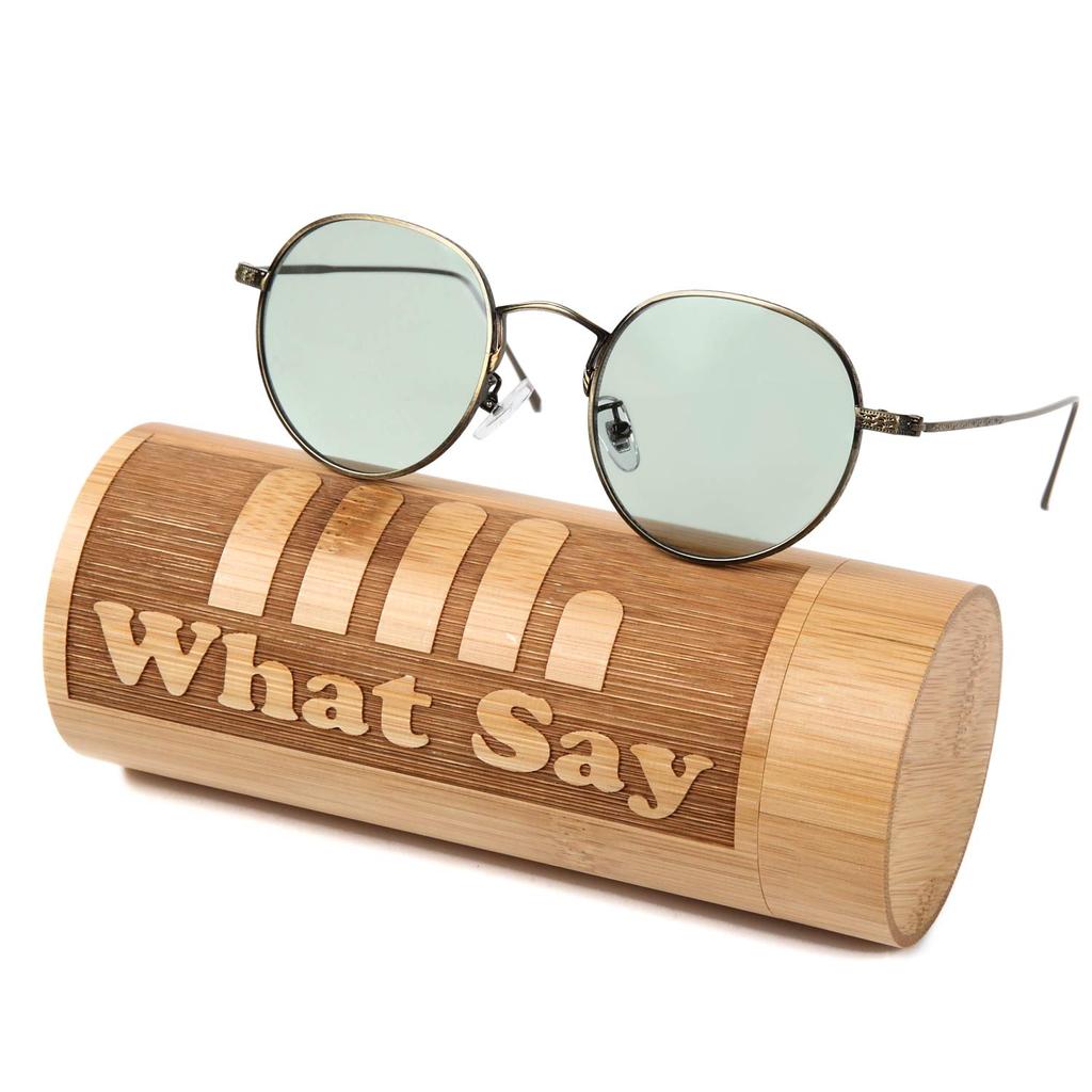 Color Lens Flat Boston Metal Frame Sunglasses Vintage Trend UV400 for Men and Women with Soft Hard Case [What Say] & (Light Green/Antique Gold)