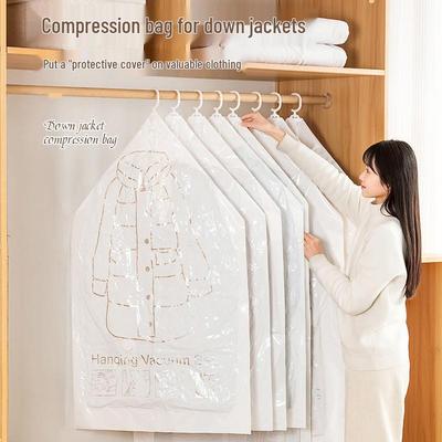 Hanging Vacuum Compression Garment Bag with Hook: Down Jacket Storage & Dustproof, Side Zipper