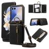 Leather Phone Case with Crossbody Ring and Card Holder for Samsung Galaxy Z Flip 7 6 5 4 3 Flip7 FE Flip6 5G Protective Cover
