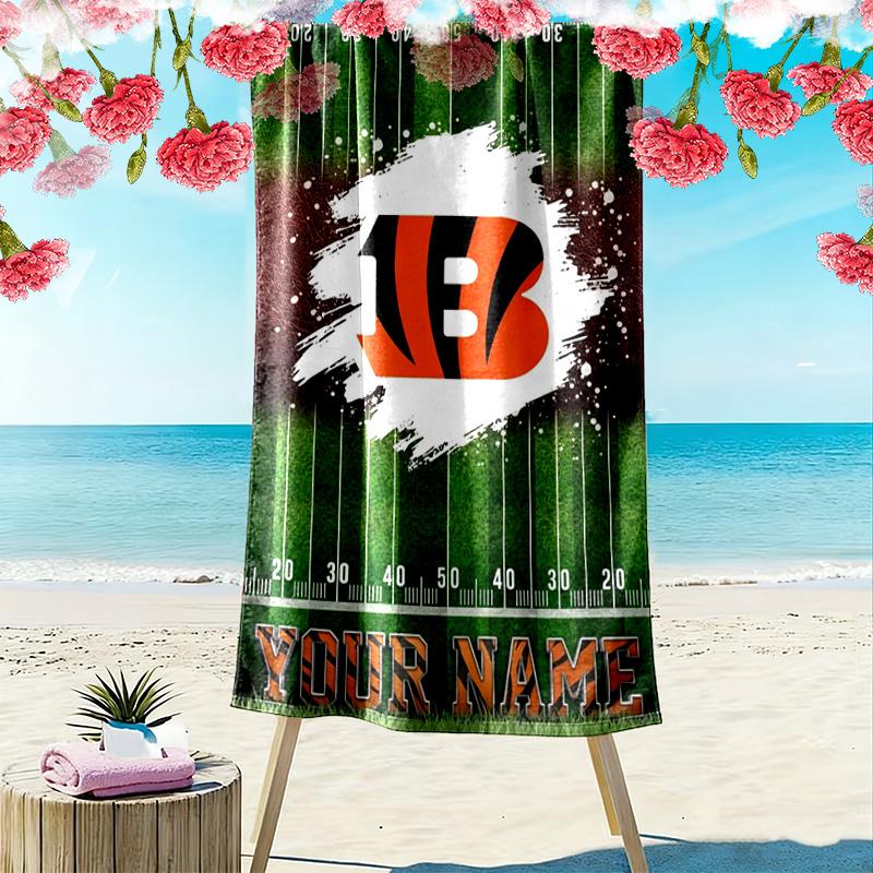 Name Custom Cincinnati Bengals Print Beach Towel, Large Soft Quick Dry Towel for Beach Camping Swimming