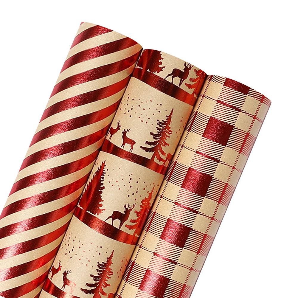 

3 шт./набор Крафт оберточная бумага, Рождественская оберточная бумага для подарков, Обёрточная бумага с тиснением золотой фольгой, Обёрточная бумага для подарков на день рождения