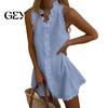 Ruffle Mini Skirt Dress Summer for Women, Sleeveless V Neck Cotton Sundress Beach Vacation Linen Short Dress, Boho Casual A-Line Women
