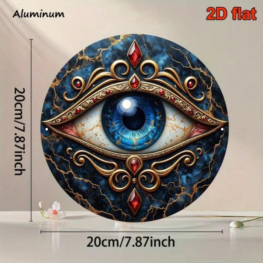 Gold Navy Evil Eye Hamsa Metal Wall Art Handcrafted Aluminum Sign Home Office Meditation Decor