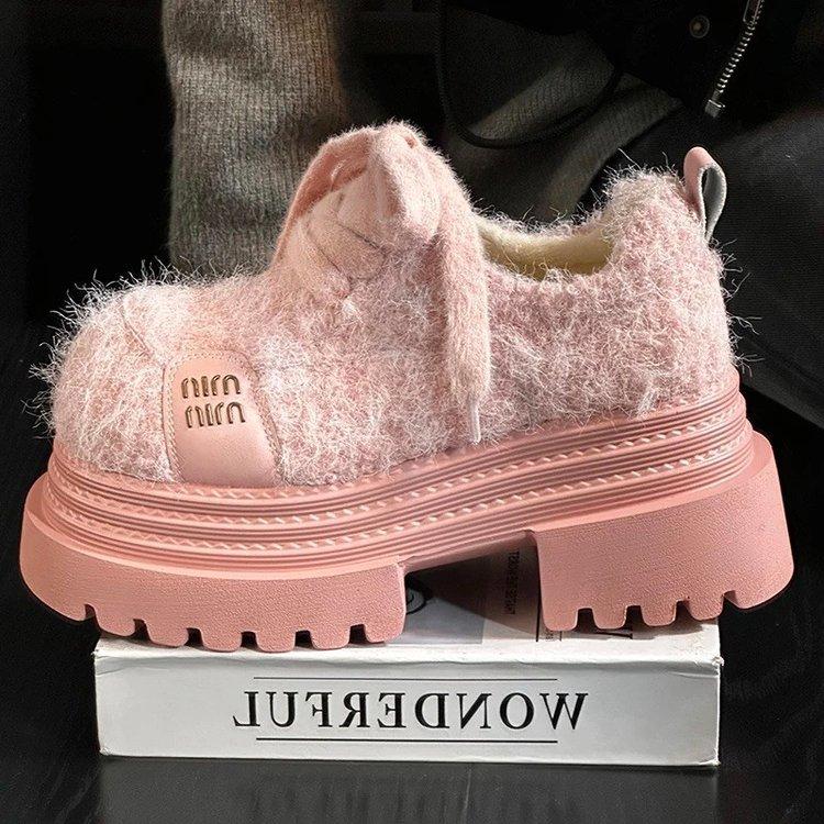 [Yushilai] Round-headed British-style small leather shoes for women's winter 2025 new platform-soled fashion versatile loafers