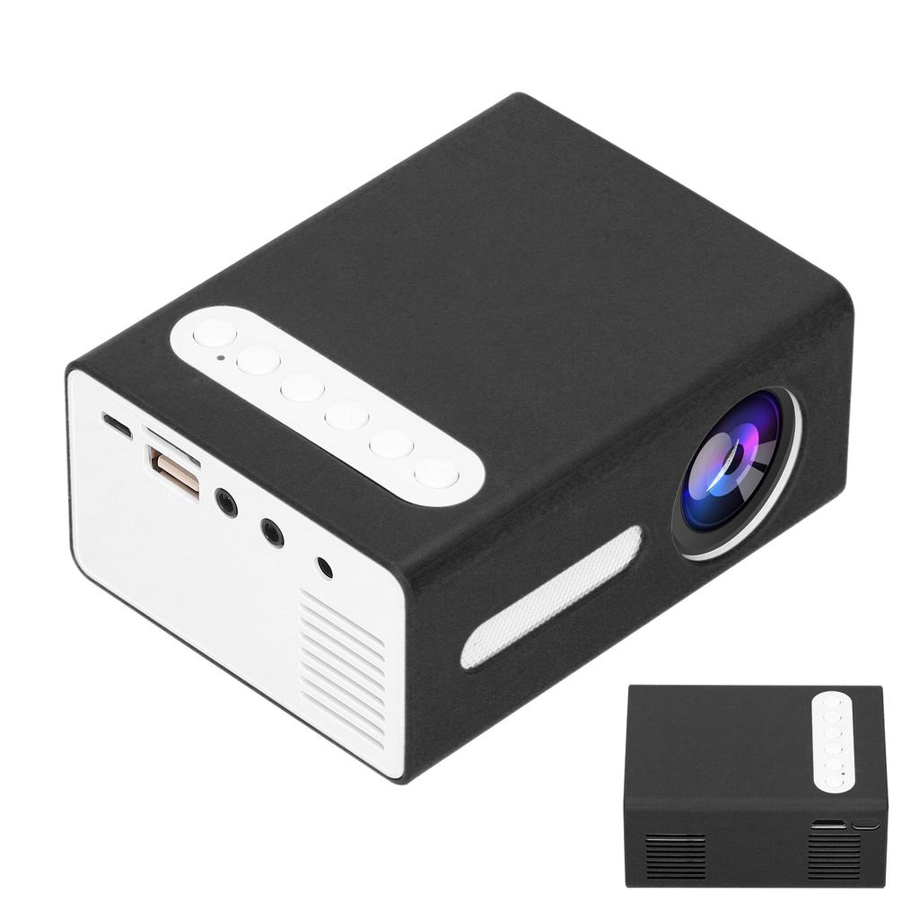 Mini Heimprojektor Tragbarer LED Heimmedien Videoplayer Kinderkino T300 (Schwarz-Weiss )