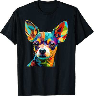 Colorful Pop Art Chihuahua Portrait Graphic Tee Men's Casual Short Sleeve Cotton T-Shirt