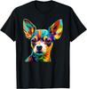 Colorful Pop Art Chihuahua Portrait Graphic Tee Men's Casual Short Sleeve Cotton T-Shirt