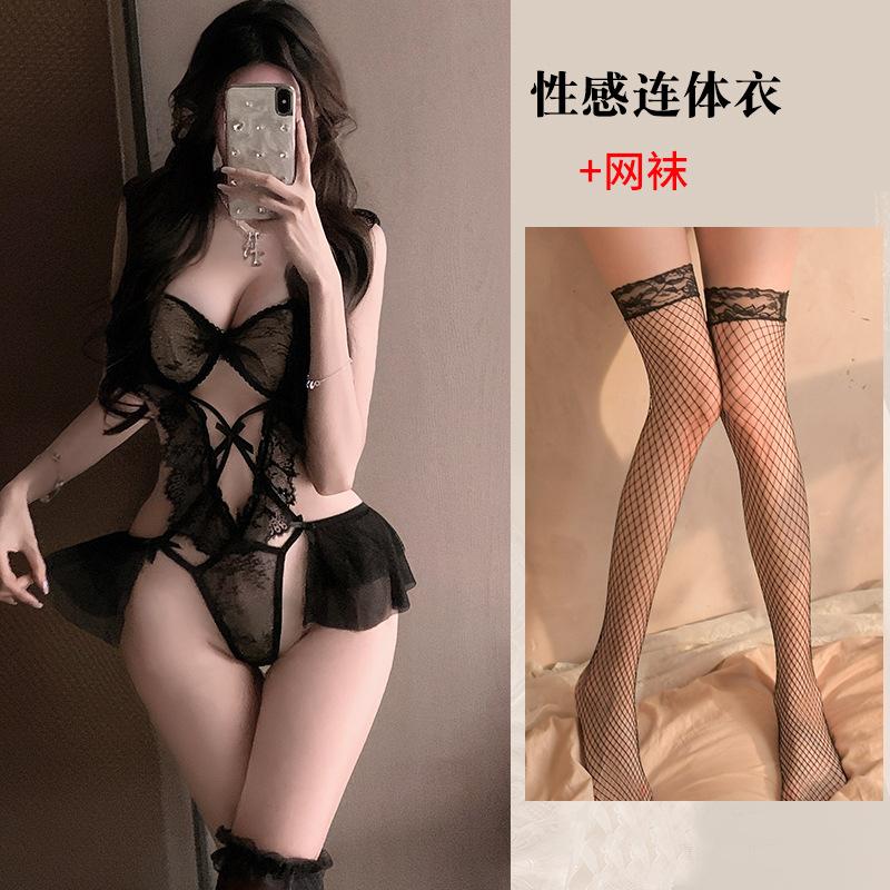 Sexy Lingerie Sexy Suspender Lace Seduction Hollowed Out Open Onesie Hot Uniform Pajamas Women