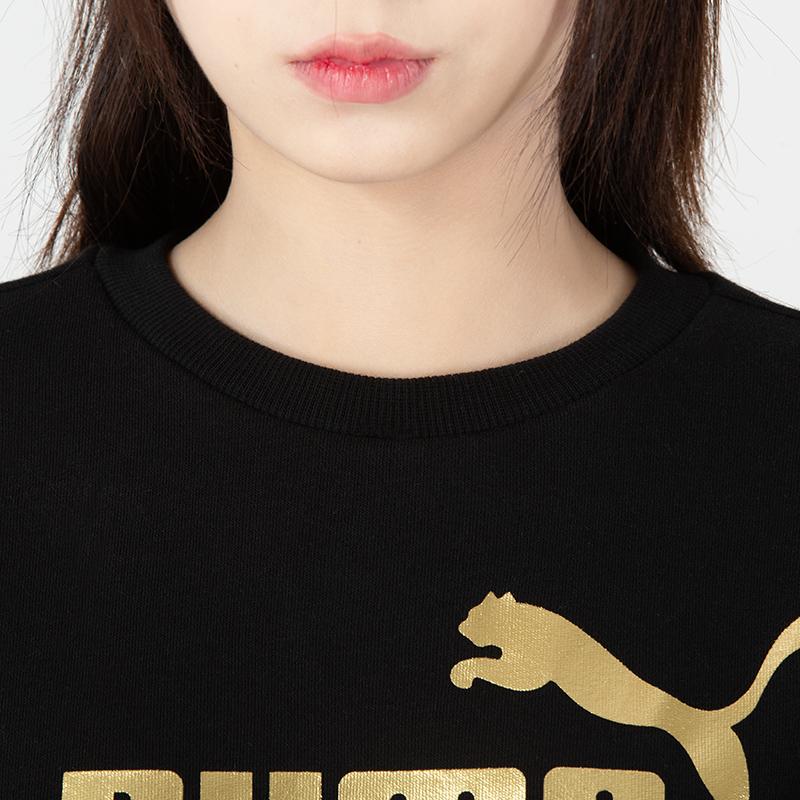 Puma Logo Printed Crew Neck Pullover Long Sleeve Sweatshirt Women sweatshirt Black 670945-01