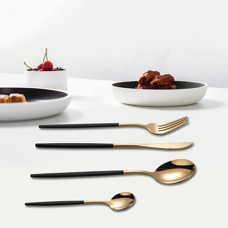 24Pcs Home Kitchen Tableware Stainless Steel Cutlery Set Dinnerware Forks Spoons Gold Plated Gift Box Set High Quality Polished Flatware Dinner Set