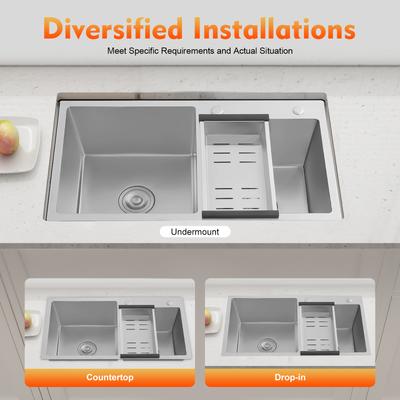 Professional Kitchen Sink Double Bowl, Heavy Duty 16G Stainless Steel Sink with Soundproof Pad