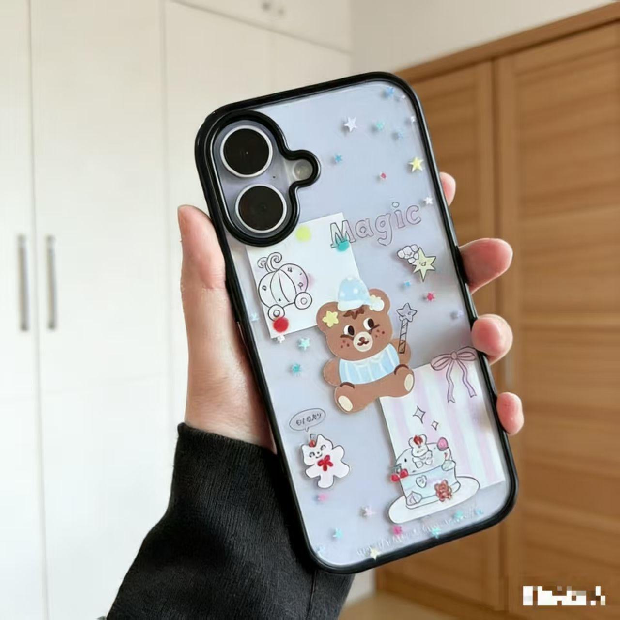 

Star Little Bear Acrylic Cartoon Phone Case for Apple 12-17 Pro/Pro Max, Black Border iPhone 15 Plus
