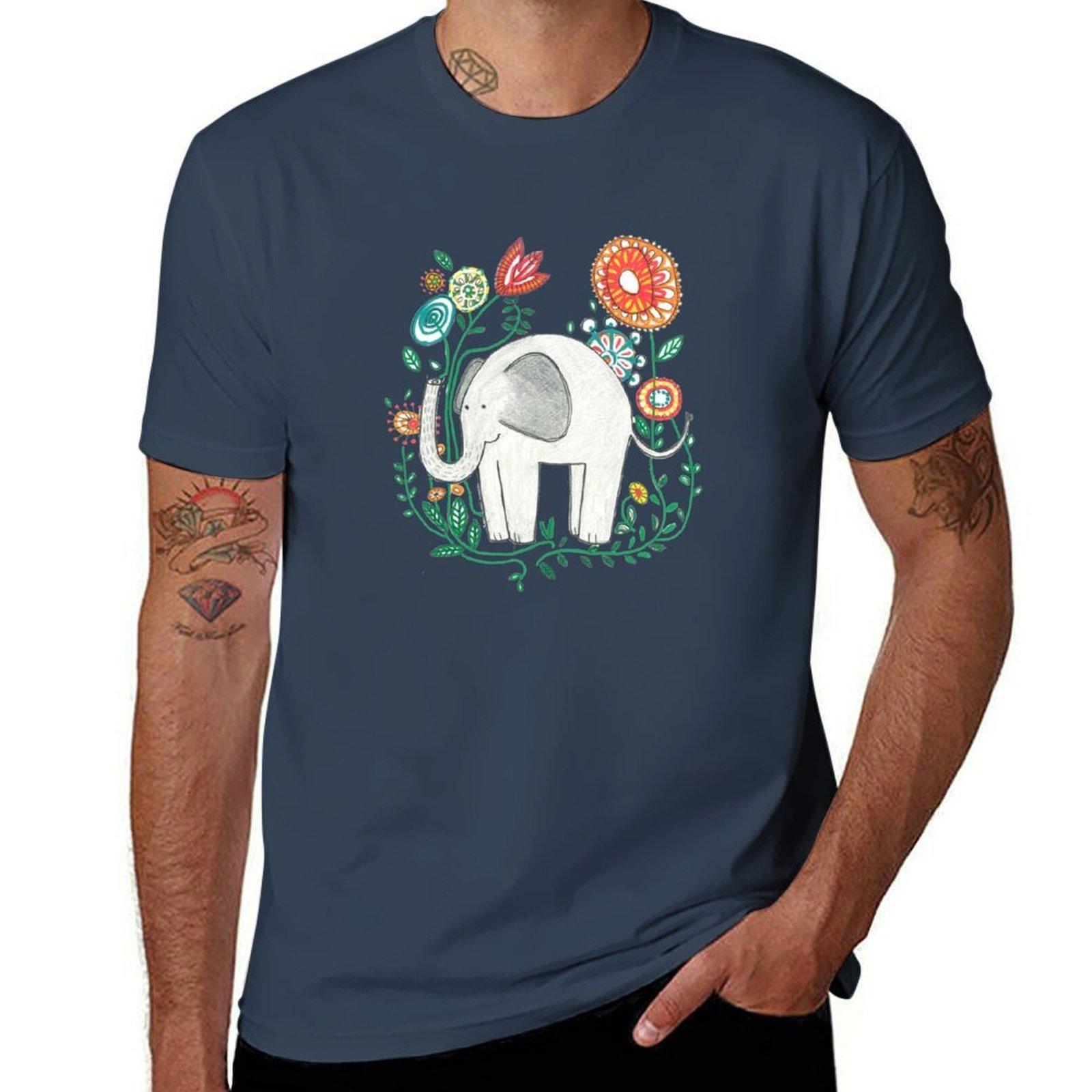 Elephant Among Flowers Tshirt Casual Holiday Short Sleeve Tee S