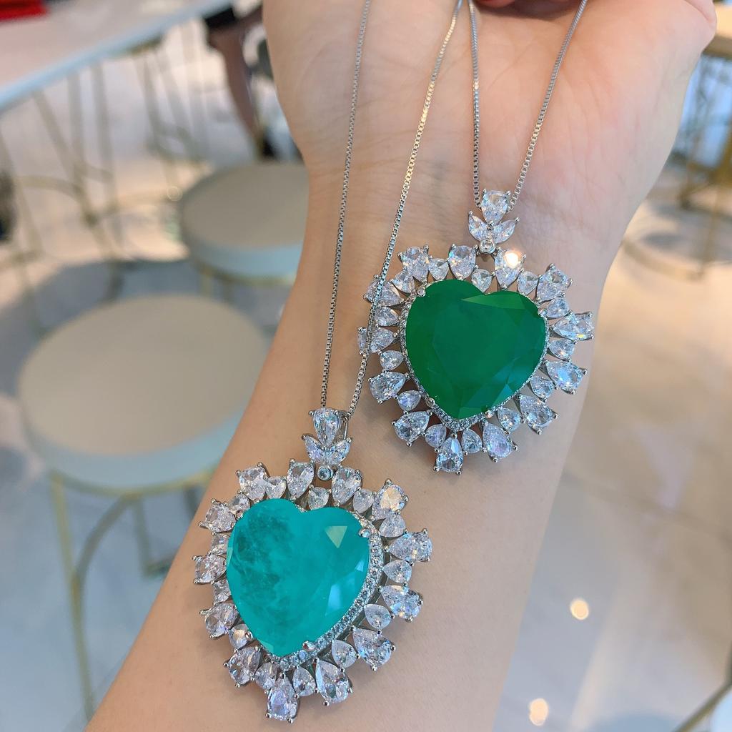 Cross Border Love Inlay Simulation Paraiba Pendant Emerald Necklace Jewelry