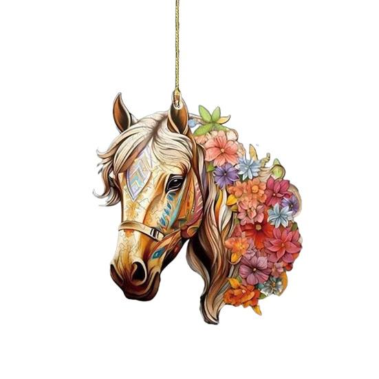 Pferd Weihnachtsanhänger 2D Acryl Pferd Auto Rückspiegel Hängeanhänger Pferdegeschenke für Frauen Pferdeliebhaber