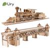 Ury 3D Wooden Puzzle Retro Steam Train With Track Railway Bridge Handmade Assembly Truck Model Diy Toys Decoration Gift For Kids