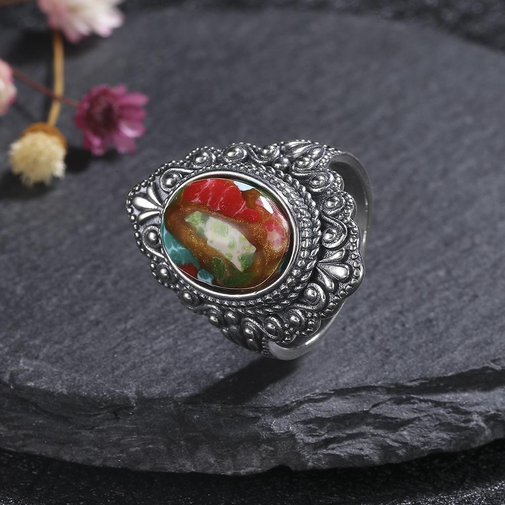 Oval Natural Labradorite Rings for Women Men CopperRing Finger Ring Retro Gemstone Rings Jewelry Party Gift